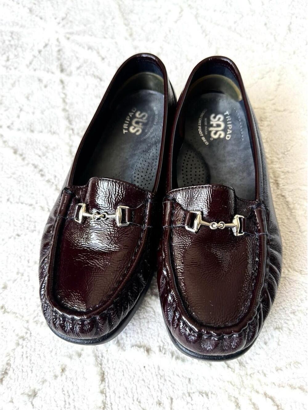 SAS Womens 6.5 Tripad Comfort Burgundy Patent Leather Loafers USA